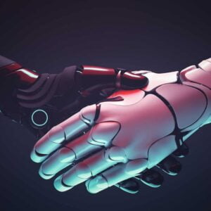 Robots handshake. Robotic hands gesture